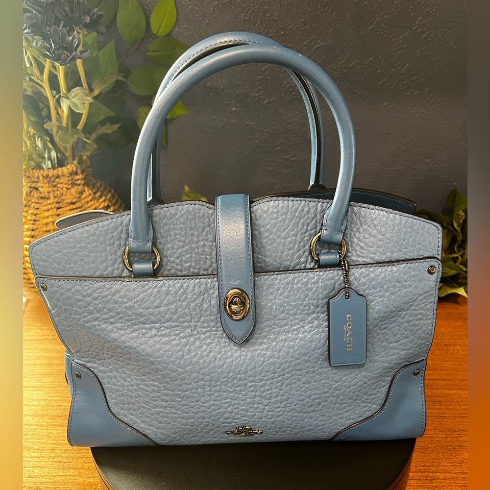 NWOT Coach Blue Pebbled Leather Satchel Crossbody